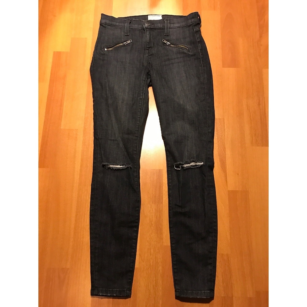 Current Elliott Distressed Jeans Women's Size 26 Dark Wash Raw Zips Skinny Slim